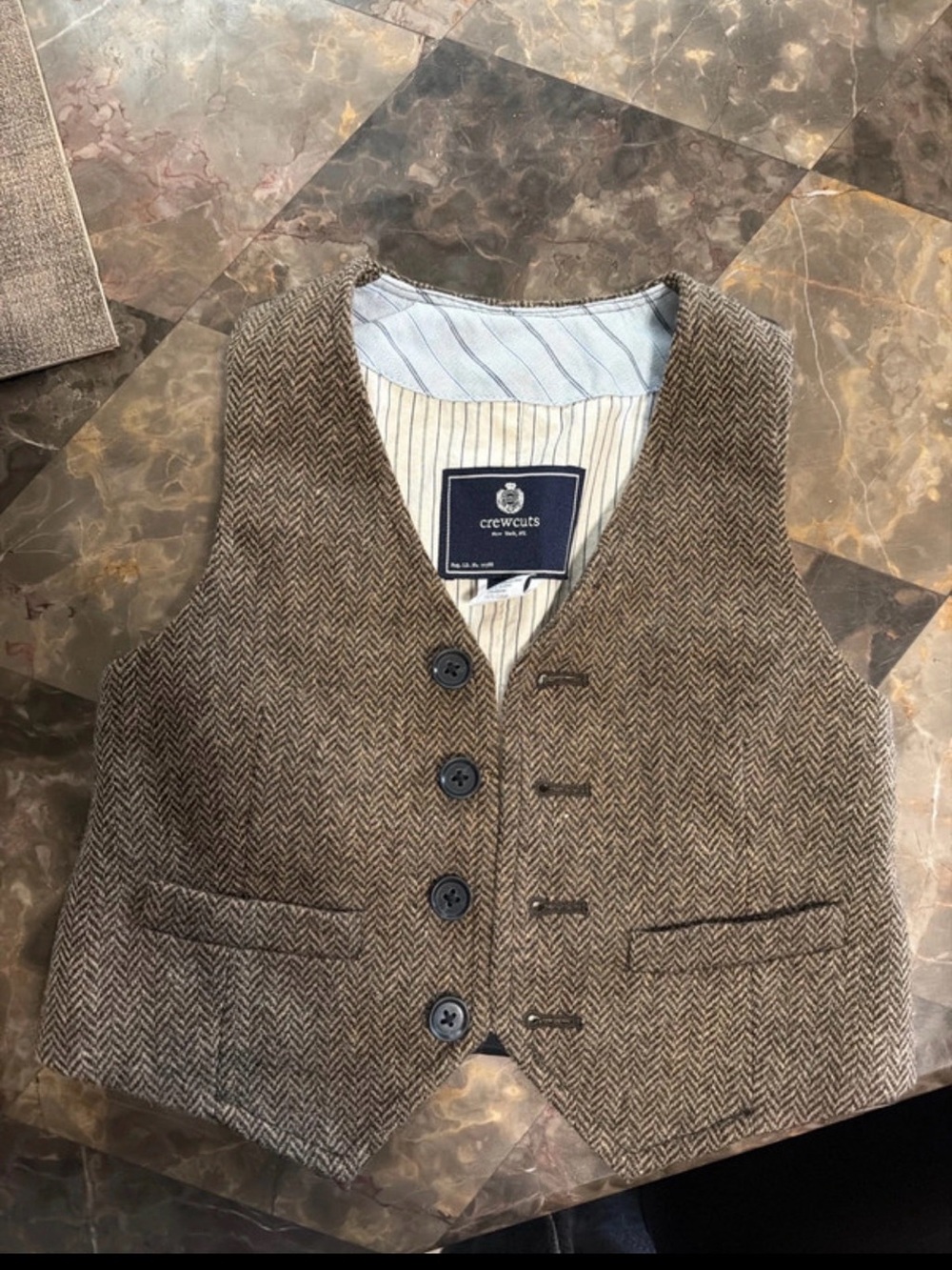 Crewcuts Brown Herringbone Vest with Navy Buttons
